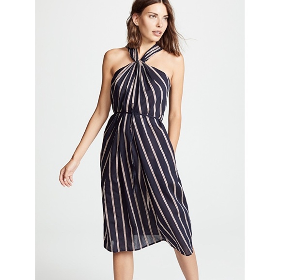 tied halter open back cotton linen midi dress Milo Ruched Open Back Halter Midi Dress main image 1
